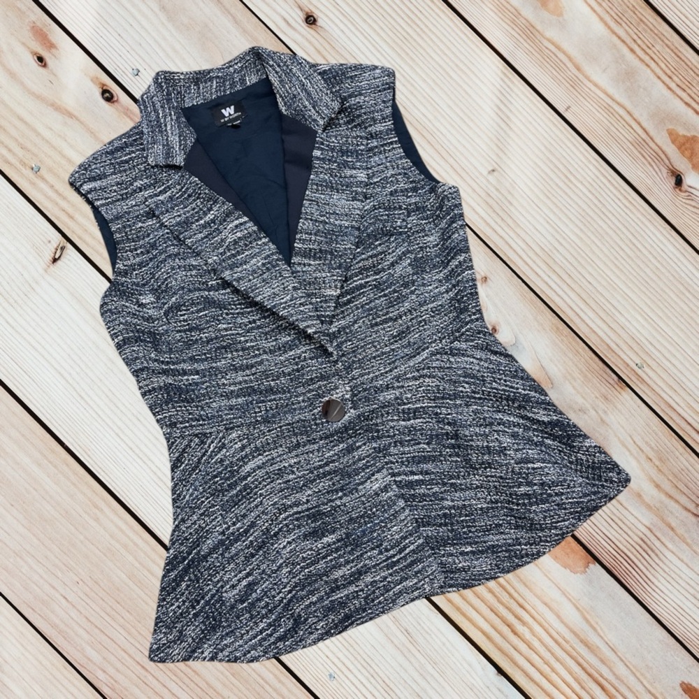 W by Worth size 4 navy woven peplum vest - Picture 2 of 11